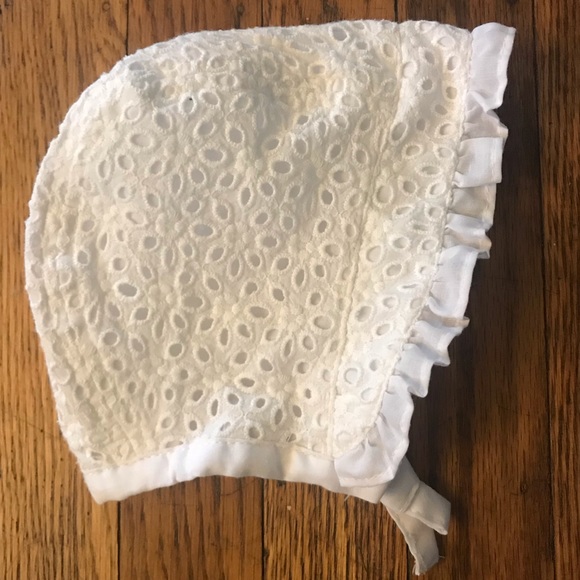 white eyelet baby bonnet